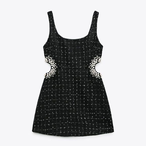 ZARA WOMEN'S TEXTURED DRESS WITH PEARL BEADS - Picture 7 of 9